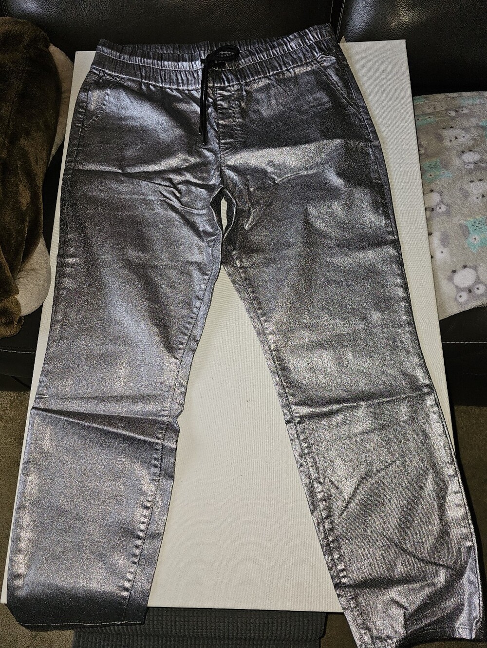 Juicy Couture Silver Shimmer Pants Womens Size 18/27 Hollywood Skinny NWT Drawst